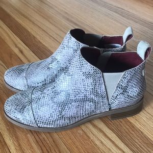 Toms women snake print ankle boots.